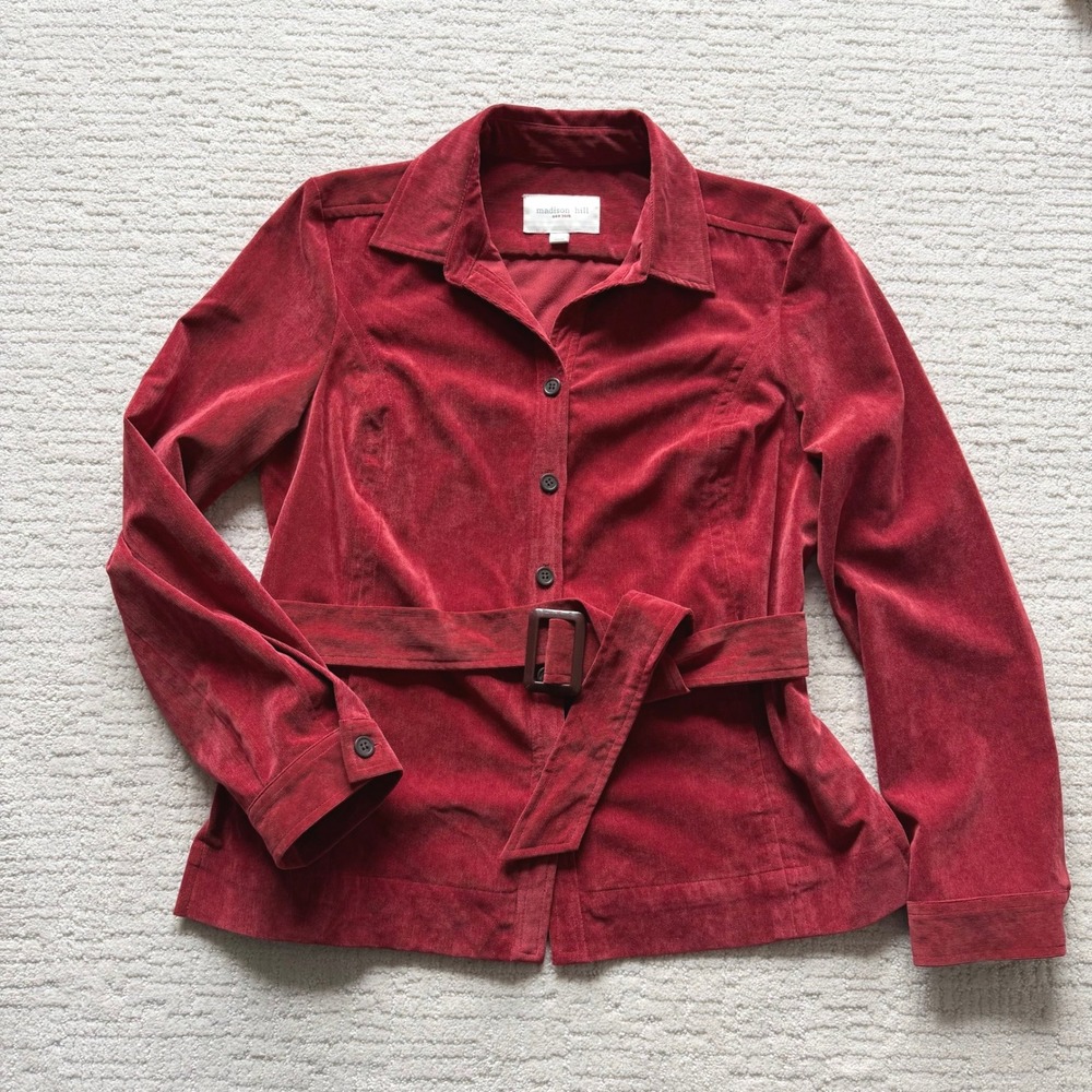 Madison Hill Red Corduroy Belted Blazer Jacket Shacket‎ Womens LG
